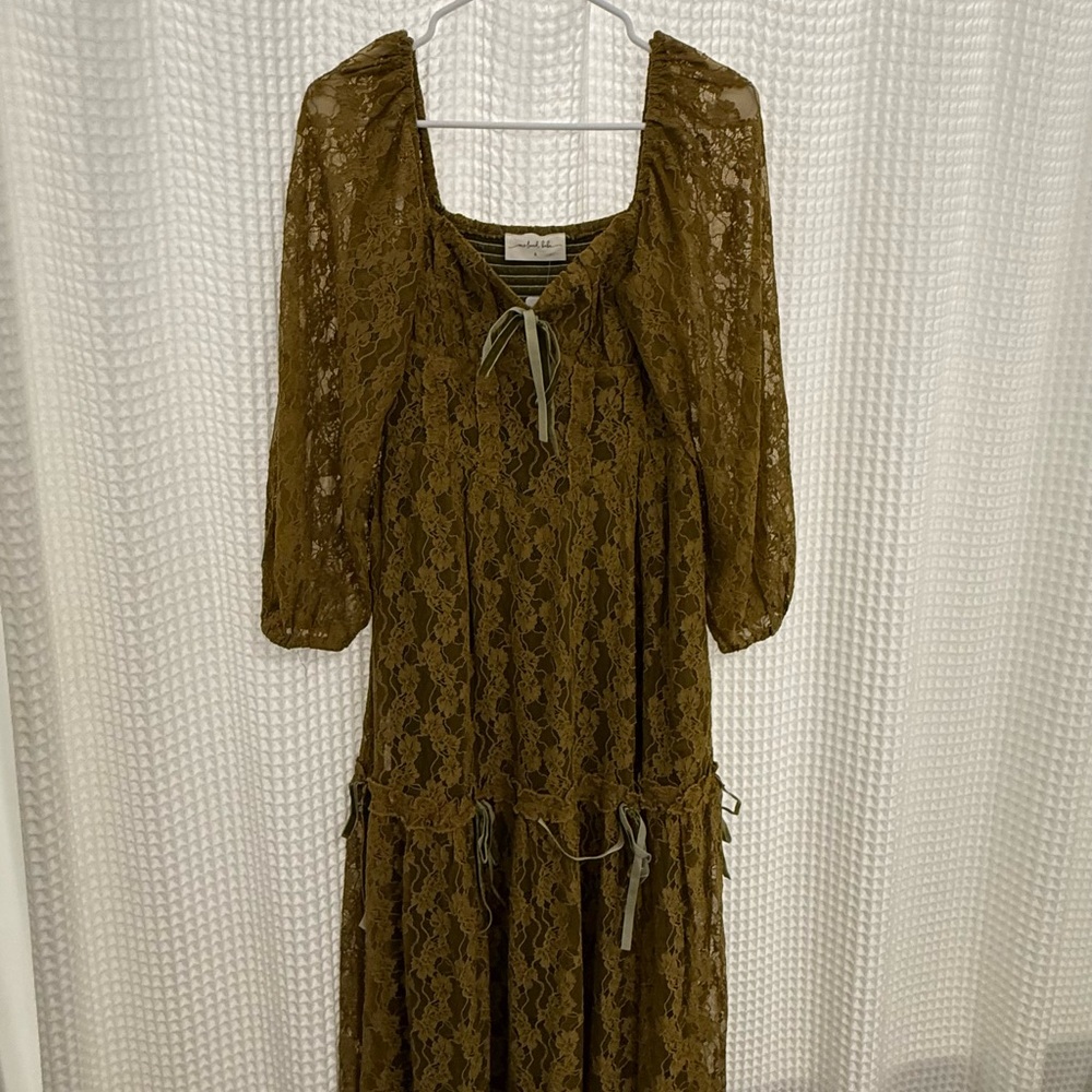 & Other Stories Olive Lace Long Sleeve Dress